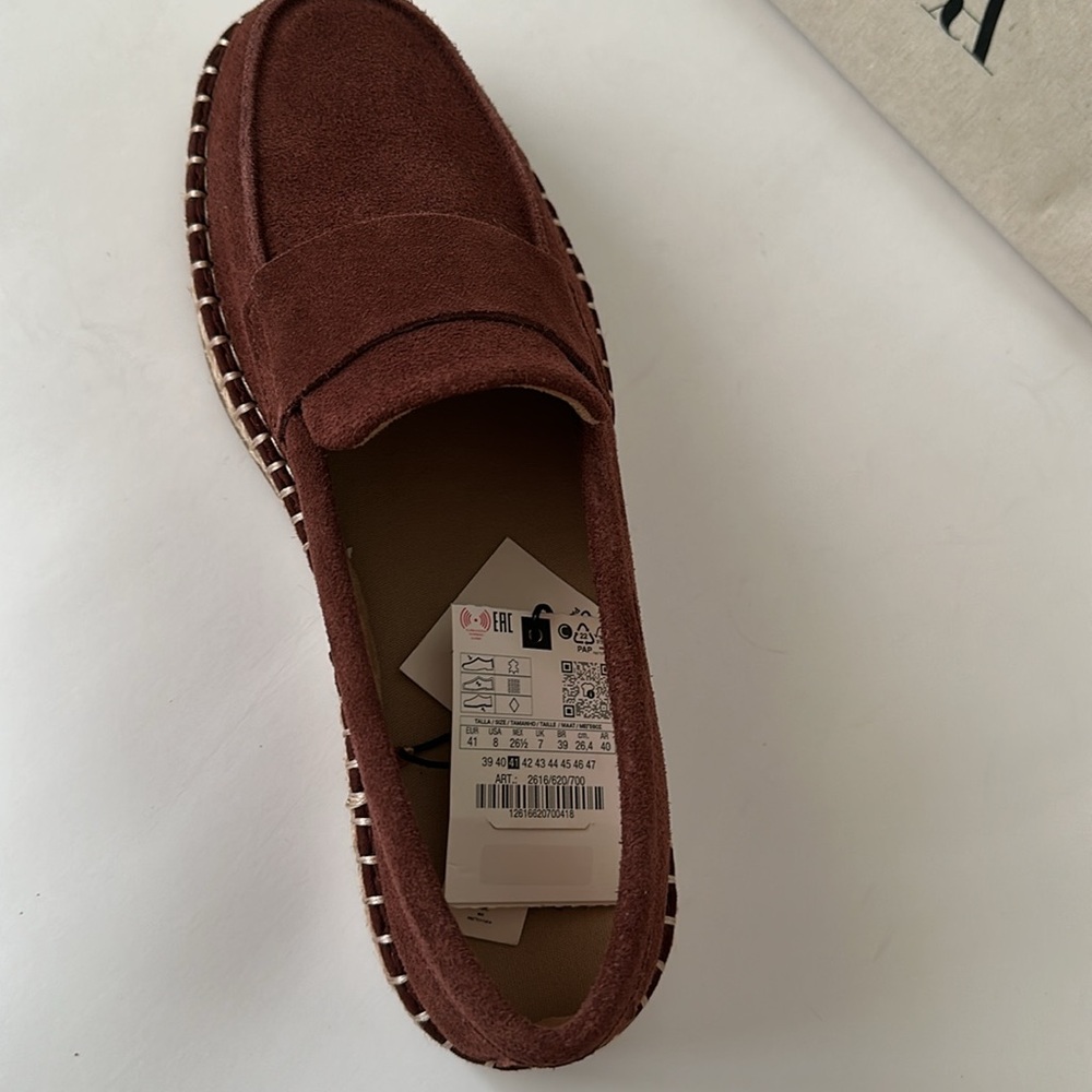 Zara Leather Moccasin Espadrilles  Chestnut Men’s Shoes - Picture 17 of 17